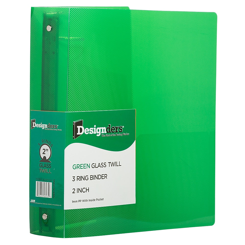 JAM Paper Heavy Duty 2" 3-Ring Flexible Poly Binders, Green (820T2GR)