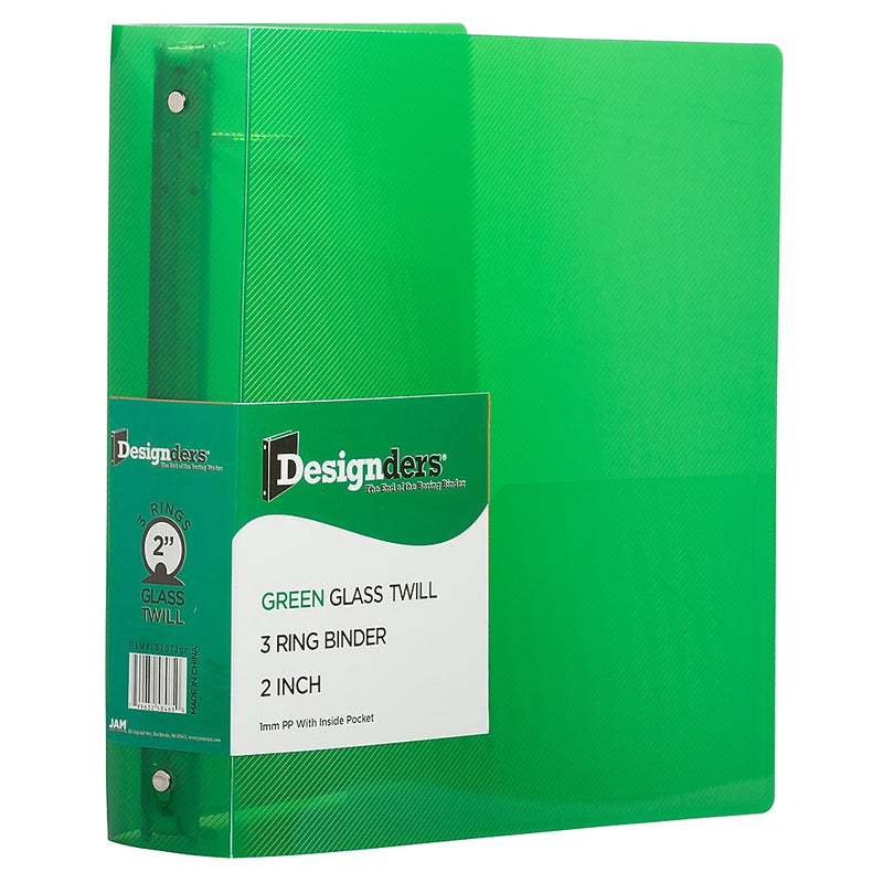 JAM Paper Heavy Duty 2" 3-Ring Flexible Poly Binders, Green (820T2GR)