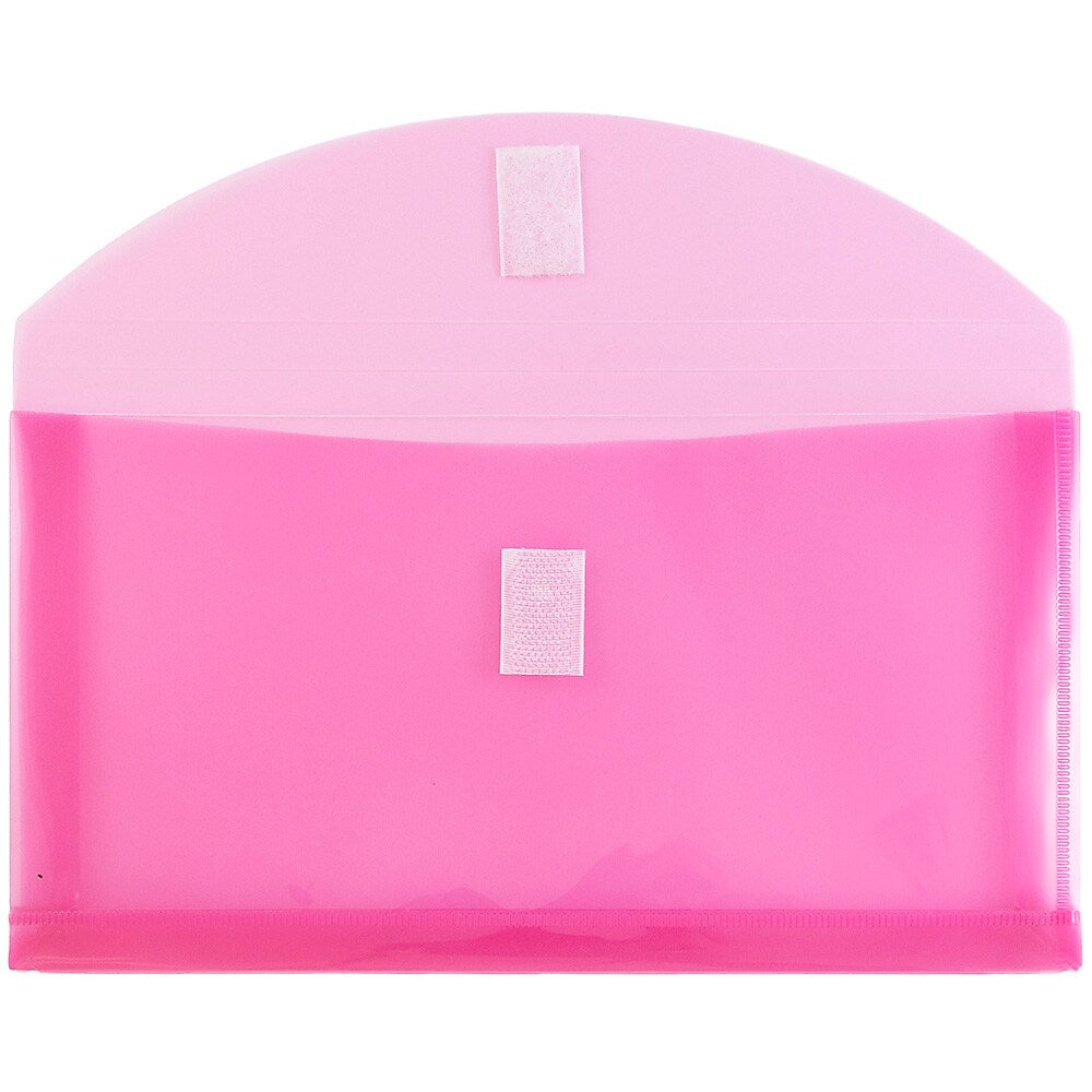 JAM Paper Plastic Filing Envelope with Hook & Loop Closure, 10" x 5.25", Fuchsia Pink, 12/Pack (921V1FU)