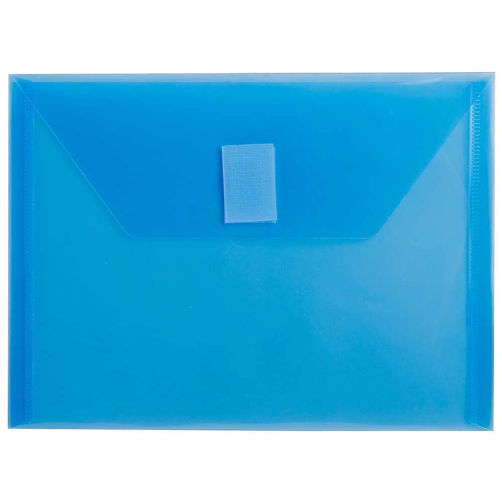 JAM Paper Plastic Envelopes with Hook & Loop Closure, Index Booklet, 5.5 x 7.5, Blue, 12/Pack (920V0BU)