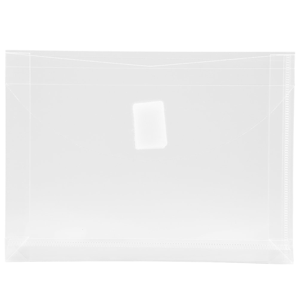 JAM Paper Plastic Envelopes with Hook & Loop Closure, Index Size, 5.5 x 7.5 with 1 Inch Expansion, Clear, 12/Pack (920V1CL)