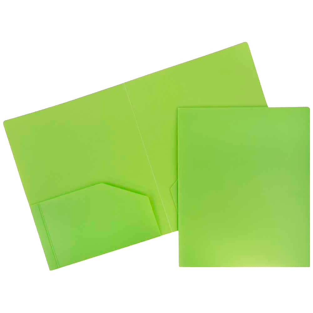 JAM Paper Heavy Duty Two-Pocket Plastic Folders, Lime Green, 6/Pack (383HLID)