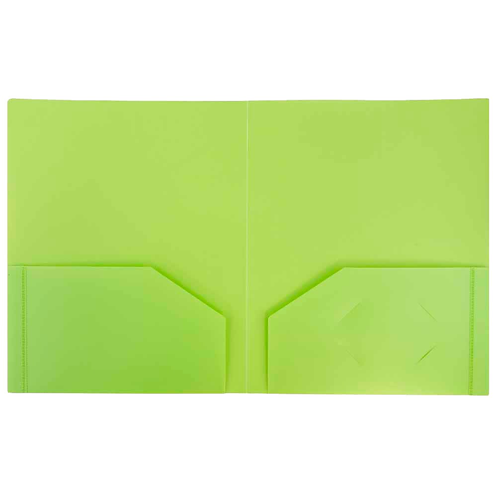 JAM Paper Heavy Duty Two-Pocket Plastic Folders, Lime Green, 6/Pack (383HLID)