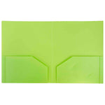 JAM Paper Heavy Duty Two-Pocket Plastic Folders, Lime Green, 6/Pack (383HLID)