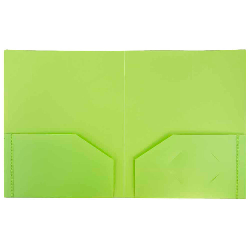 JAM Paper Heavy Duty Two-Pocket Plastic Folders, Lime Green, 6/Pack (383HLID)