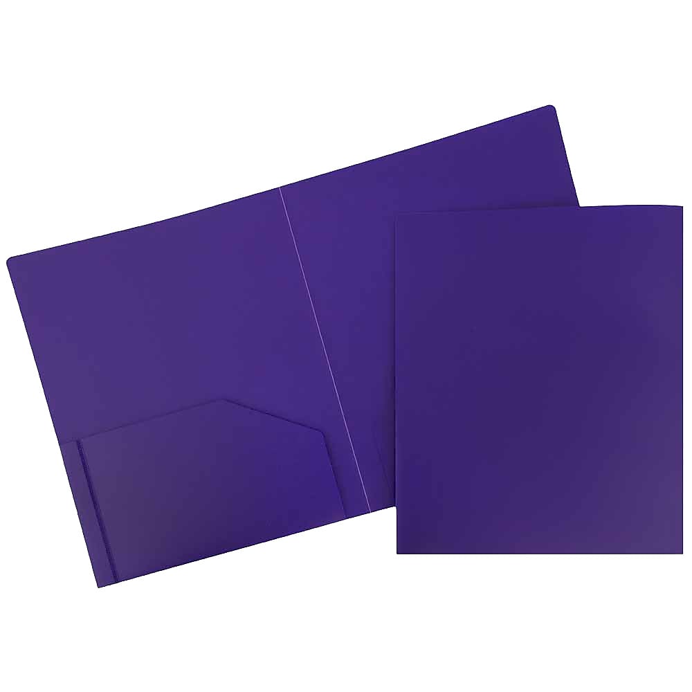 JAM Paper Heavy Duty Two-Pocket Plastic Folders, Purple, 108/Pack (0946179B)