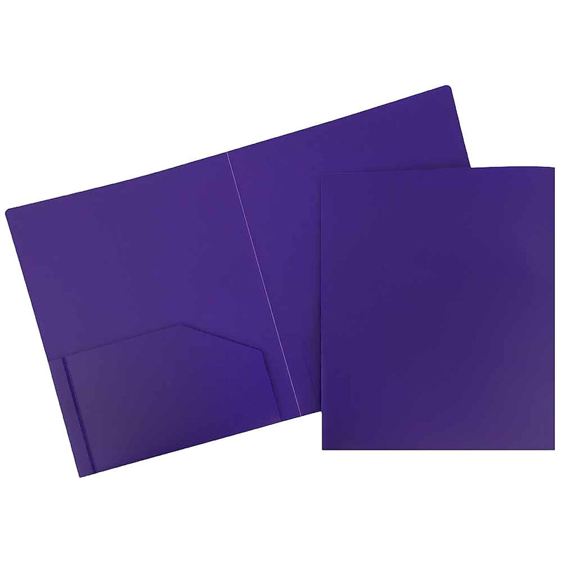 JAM Paper Heavy Duty Two-Pocket Plastic Folders, Purple, 6/Pack (383NPURPLED)