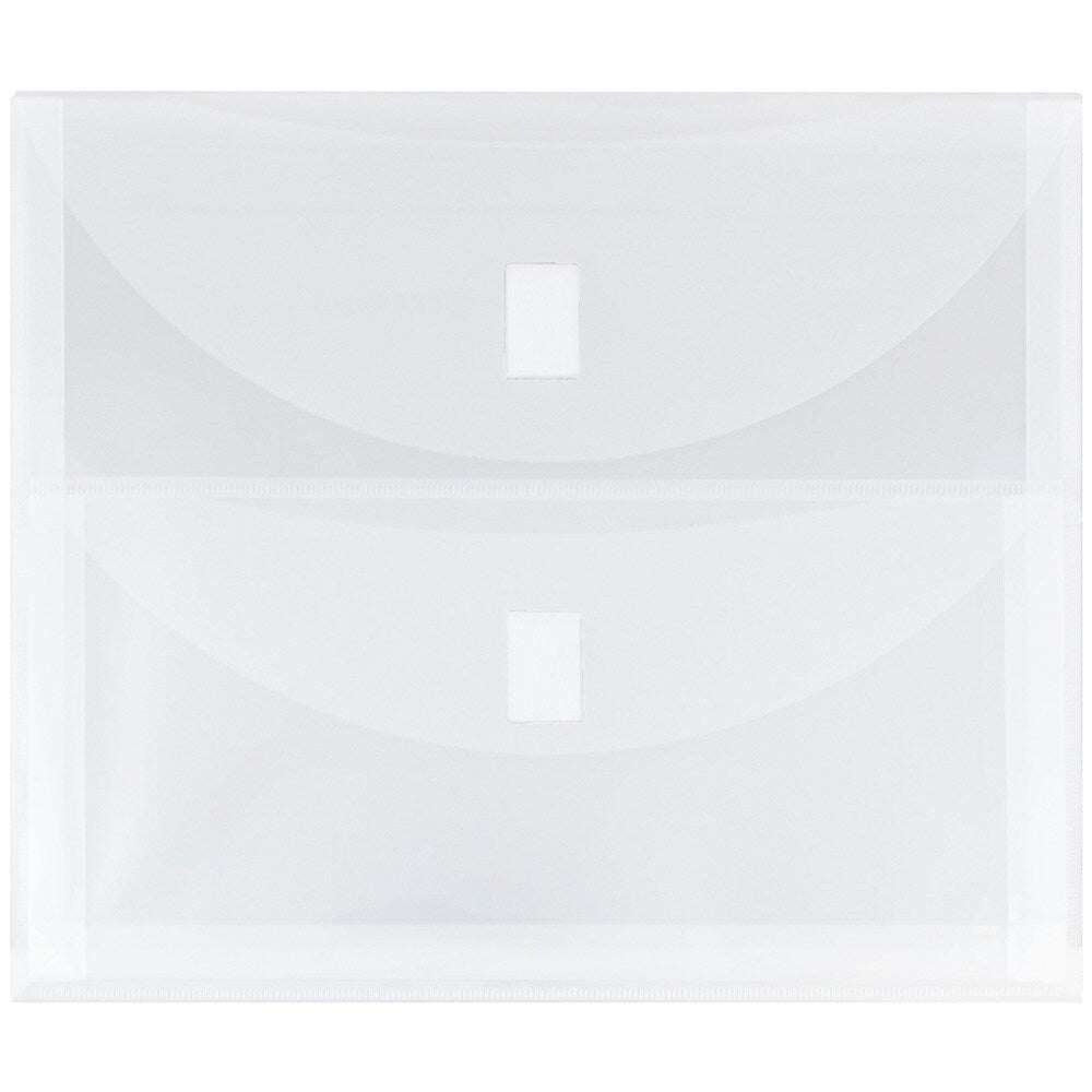 JAM Paper Plastic Multi-Pocket Envelopes with Hook & Loop, 2 Pockets, Letter Booklet, 9.5 x 11.5, Clear, 12/Pack (B35218)