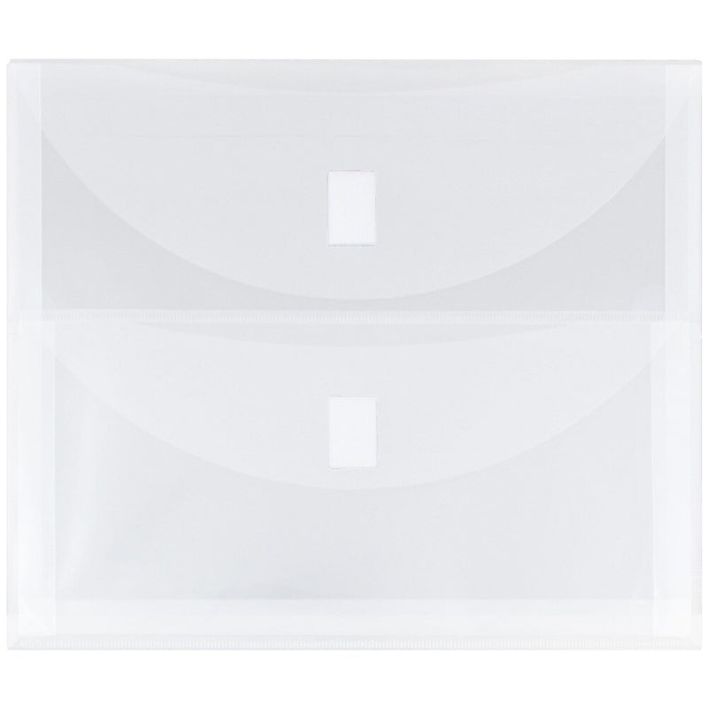 JAM Paper Plastic Multi-Pocket Envelopes with Hook & Loop, 2 Pockets, Letter Booklet, 9.5 x 11.5, Clear, 12/Pack (B35218)