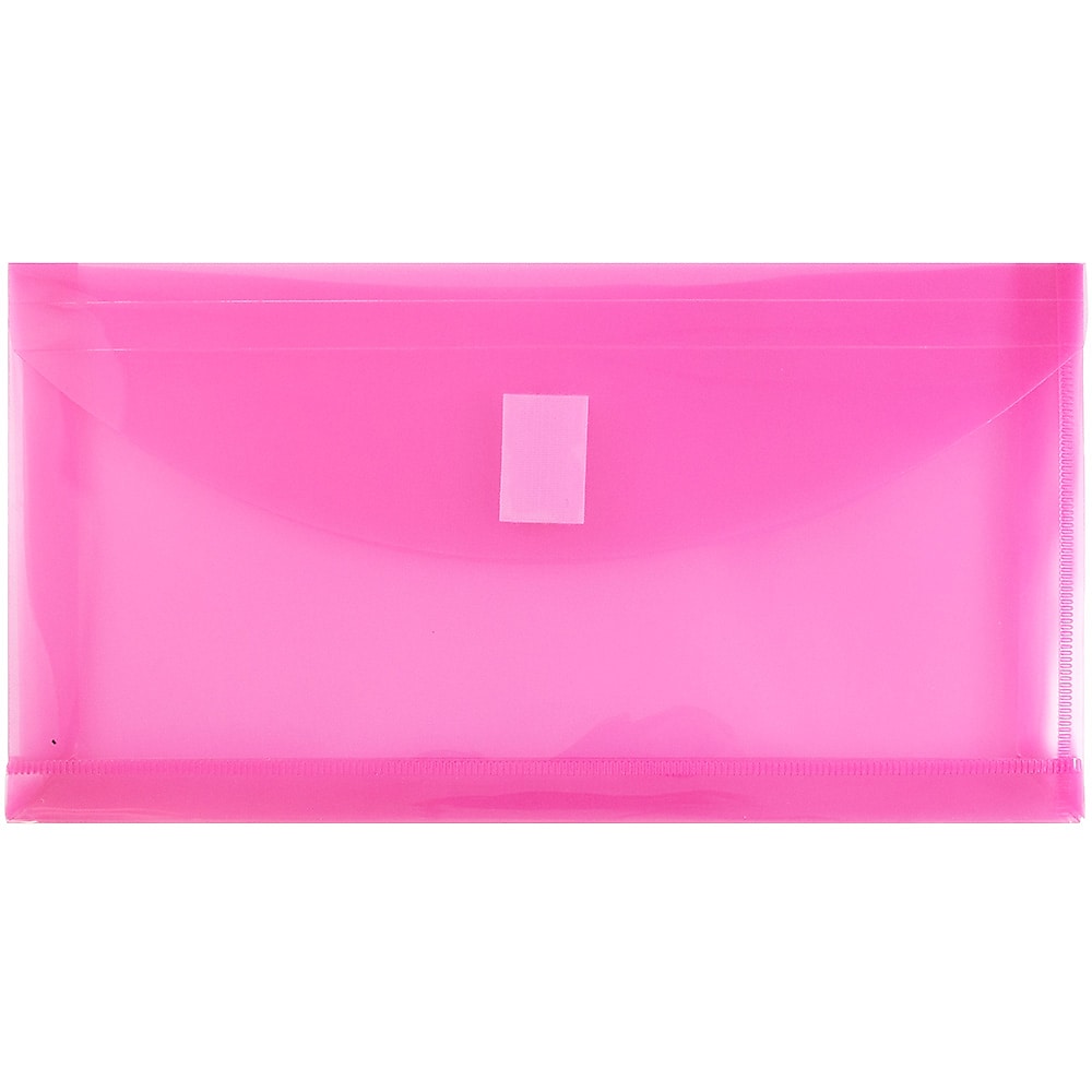 JAM Paper Plastic Filing Envelope with Hook & Loop Closure, 10" x 5.25", Fuchsia Pink, 12/Pack (921V1FU)