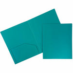 JAM Paper Heavy Duty Two-Pocket Plastic Folders, Teal Blue, 6/Pack (Ox57401d)