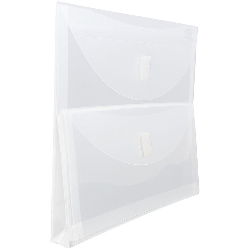 JAM Paper Plastic Multi-Pocket Envelopes with Hook & Loop, 2 Pockets, Letter Booklet, 9.5 x 11.5, Clear, 12/Pack (B35218)