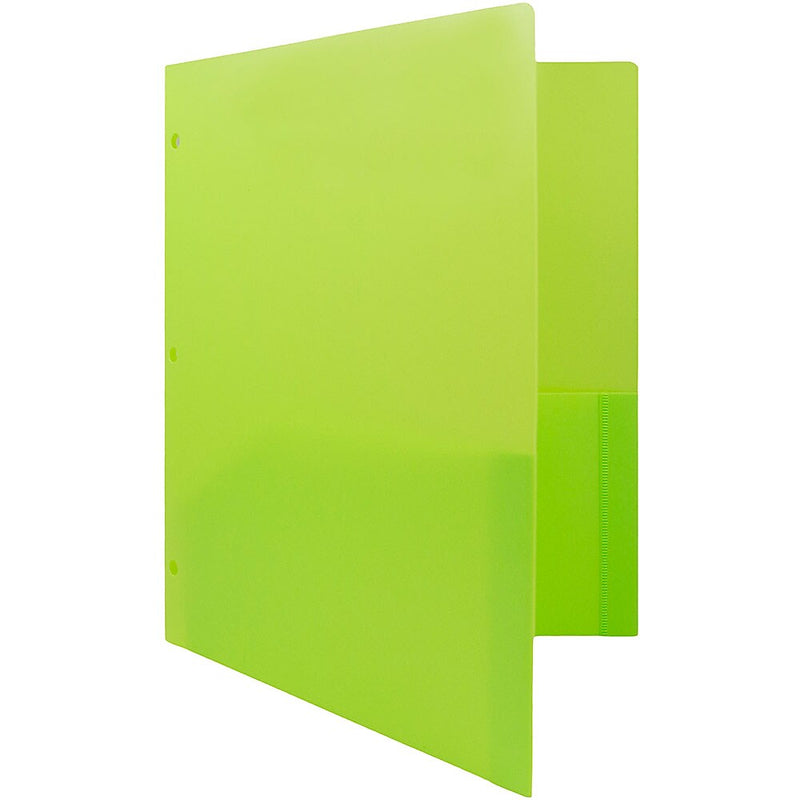JAM Paper Heavy Duty 3 Hole Punch Two-Pocket Plastic Folders, Lime Green, 6/Pack (383HHPLID)