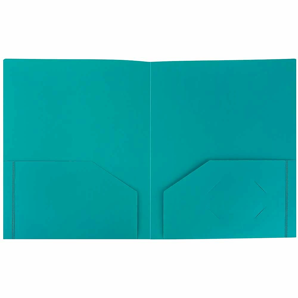 JAM Paper Heavy Duty Two-Pocket Plastic Folders, Teal Blue, 6/Pack (Ox57401d)