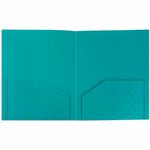 JAM Paper Heavy Duty Two-Pocket Plastic Folders, Teal Blue, 6/Pack (Ox57401d)