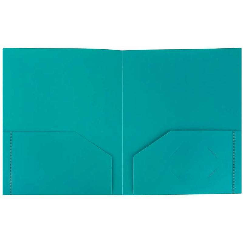 JAM Paper Heavy Duty Two-Pocket Plastic Folders, Teal Blue, 6/Pack (Ox57401d)