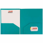 JAM Paper Heavy Duty Two-Pocket Plastic Folders, Teal Blue, 6/Pack (Ox57401d)