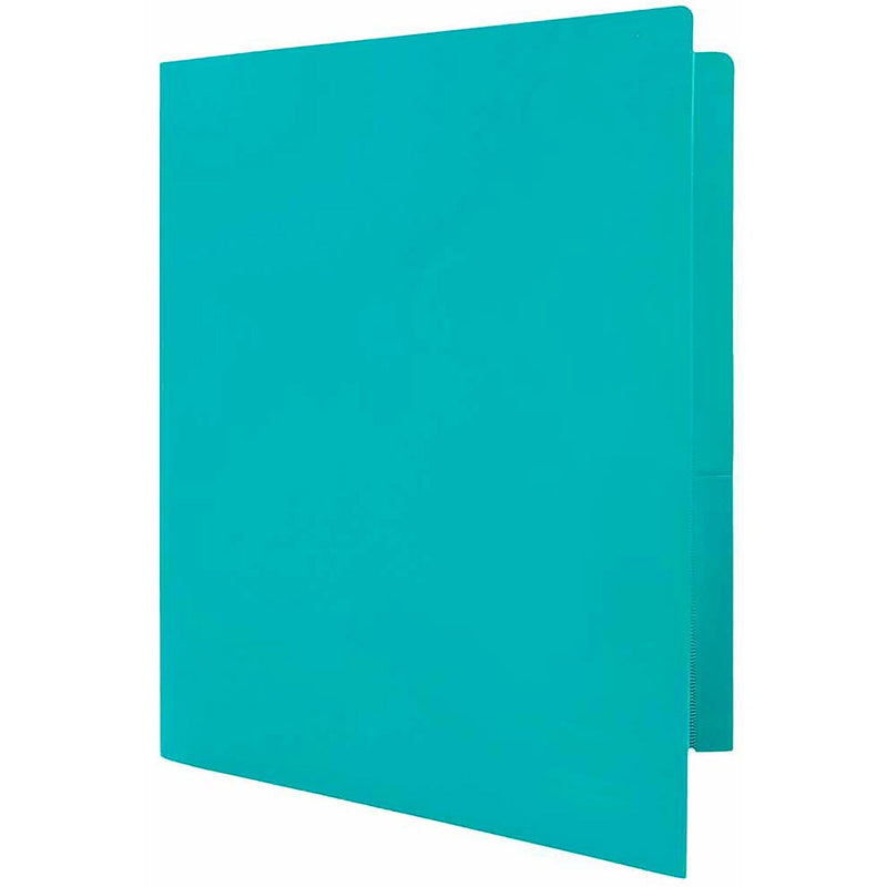 JAM Paper Heavy Duty Two-Pocket Plastic Folders, Teal Blue, 6/Pack (Ox57401d)