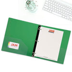 JAM Paper Heavy Duty 1 1/2" 3-Ring Flexible Poly Binders, Green Glass Twill (762T15GR)