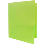 JAM Paper Heavy Duty Two-Pocket Plastic Folders, Lime Green, 6/Pack (383HLID)