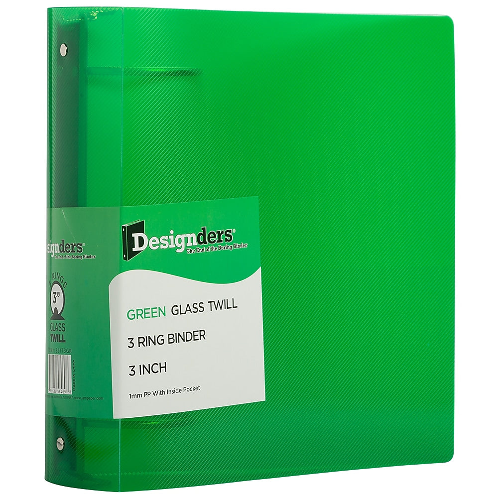 JAM Paper Heavy Duty 3" 3-Ring Flexible Poly Binders, Green (821T3GR)