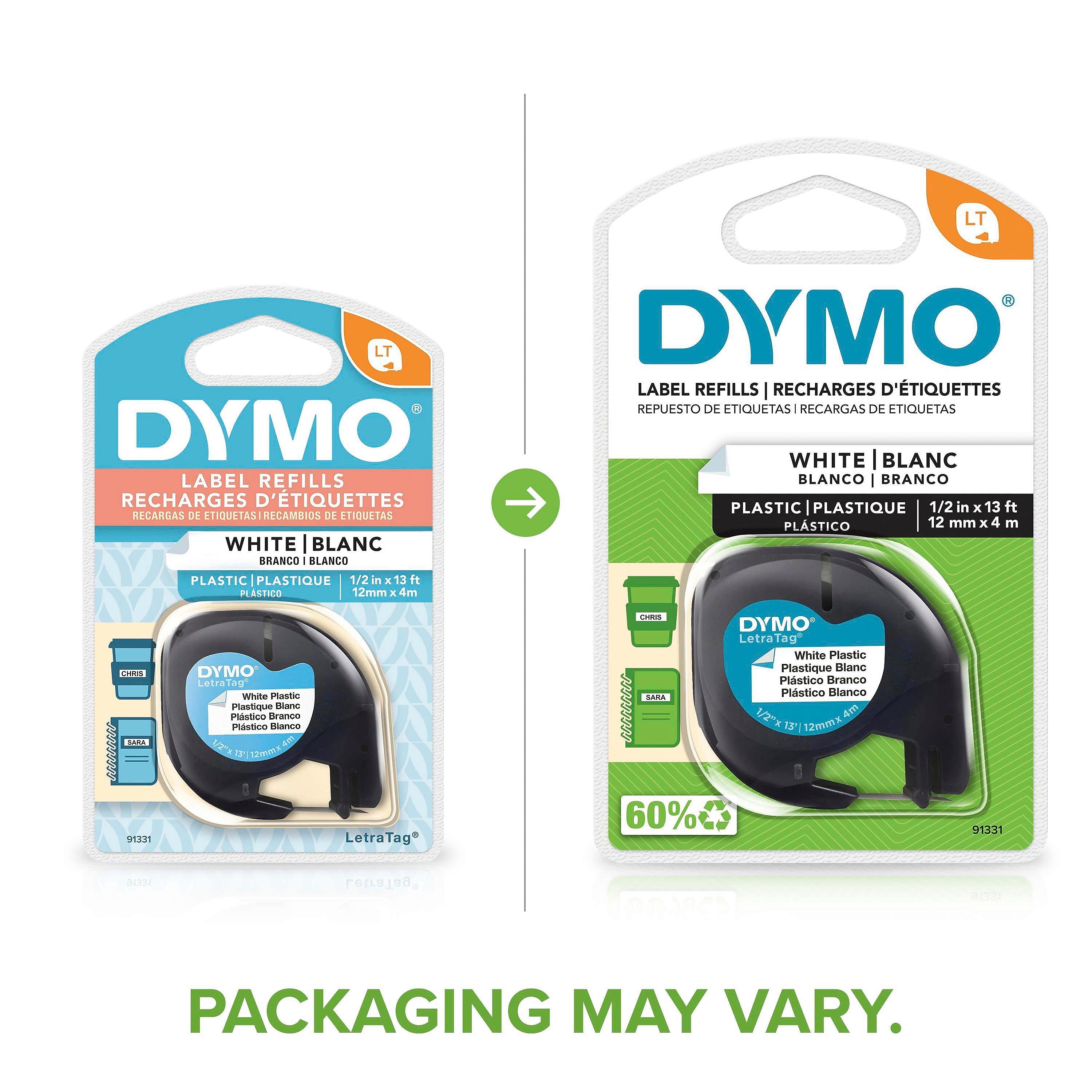 DYMO LetraTag 91331 Plastic Label Maker Tape, 1/2" x 13', Black on White (91331)