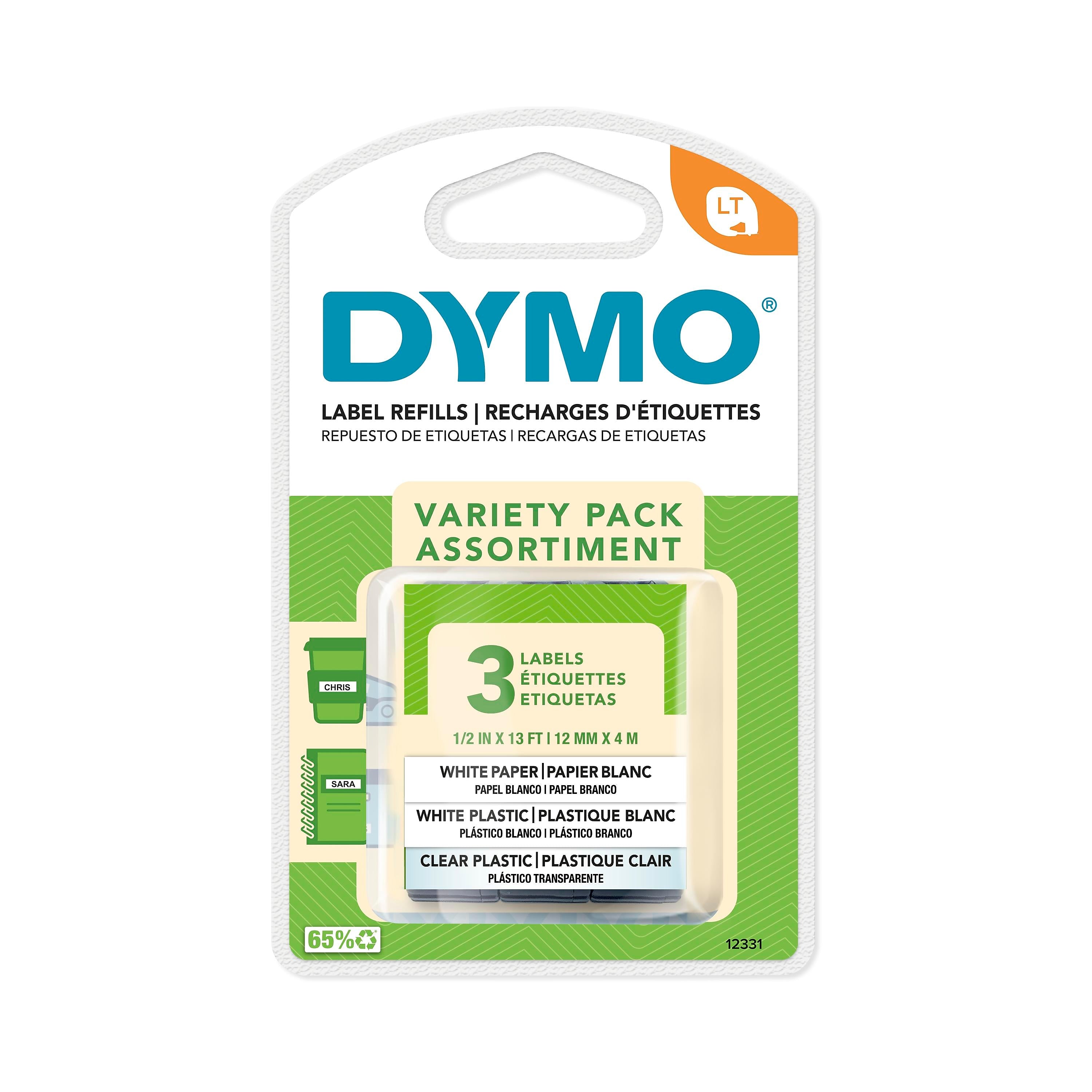 DYMO LetraTag 12331 Variety Pack Label Maker Tape, 1/2" x 13', Assorted Colors, 3/Pack (12331)