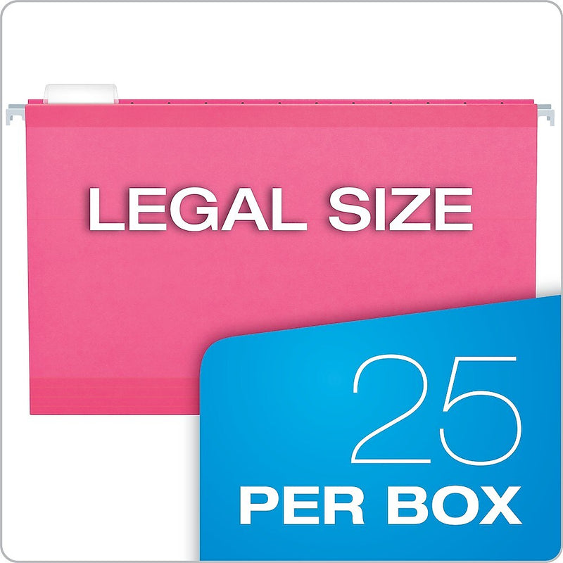 Pendaflex 10 Heavy Duty Reinforced Hanging File Folder, 1/5-Tab, Legal, Pink, 25/Box (04153 1/5 PIN)