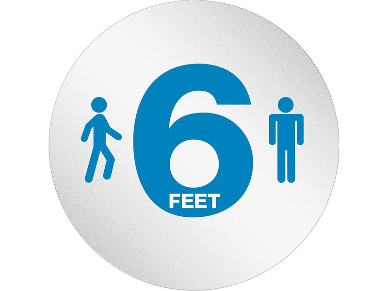 Deflect-O StandSafe Spacing Disc, "6 Feet" , 20", Clear/Blue, 50/Pack (PSDD20SIXFT/50)