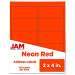 JAM Paper Laser/Inkjet Shipping Labels, 2" x 4", Neon Red, 10 Labels/Sheet, 12 Sheets/Pack (354328034)