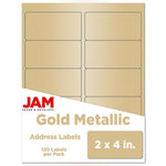 JAM Paper Laser/Inkjet Shipping Labels, 2" x 4", Gold Metallic, 10 Labels/Sheet, 12 Sheets/Pack (40732538)