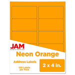 JAM Paper Laser/Inkjet Shipping Labels, 2" x 4", Neon Orange, 10 Labels/Sheet, 12 Sheets/Pack (35432826)