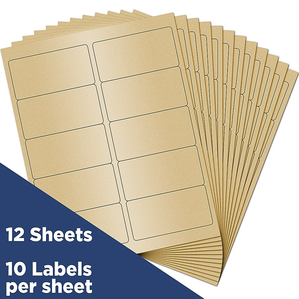 JAM Paper Laser/Inkjet Shipping Labels, 2" x 4", Gold Metallic, 10 Labels/Sheet, 12 Sheets/Pack (40732538)