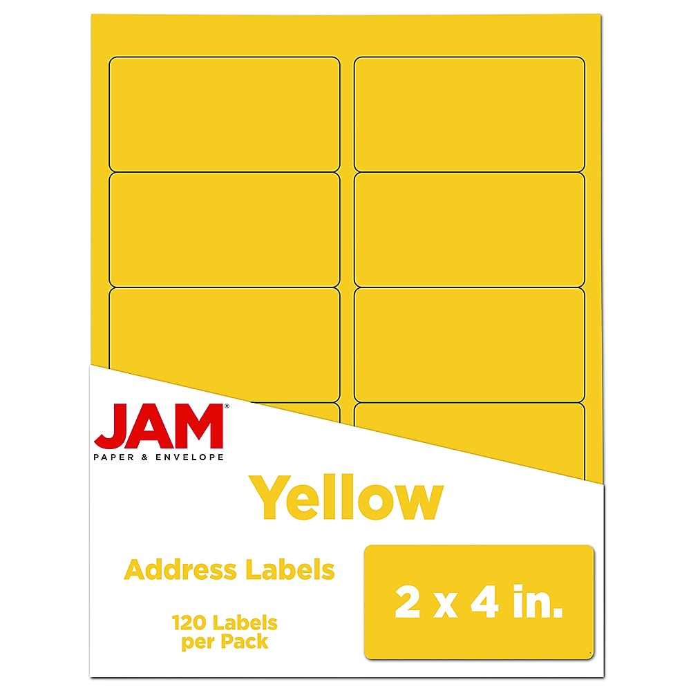 JAM Paper Laser/Inkjet Shipping Address Labels, 2" x 4", Yellow, 10 Labels/Sheet, 12 Sheets/Pack (302724410)