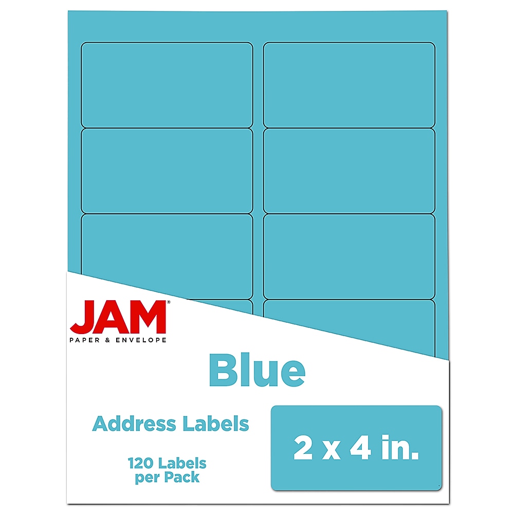 JAM Paper Laser/Inkjet Shipping Address Labels, 2" x 4", Blue, 10 Labels/Sheet, 12 Sheets/Pack (302725768)