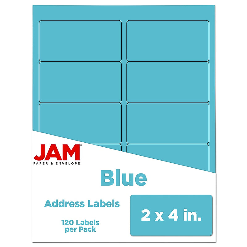 JAM Paper Laser/Inkjet Shipping Address Labels, 2" x 4", Blue, 10 Labels/Sheet, 12 Sheets/Pack (302725768)