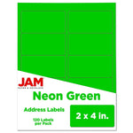 JAM Paper Laser/Inkjet Shipping Labels, 2" x 4", Neon Green, 10 Labels/Sheet, 12 Sheets/Pack (354328017)