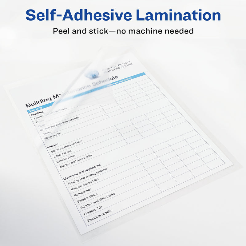 Avery Self-Adhesive Laminating Sheets, Letter Size, 9" x 12", 50/Box (73601)