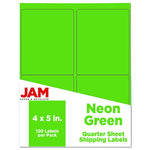 JAM Paper Shipping Labels, 4" x 5", Neon Green, 4 Labels/Sheet, 30 Sheets/Pack (354329156)