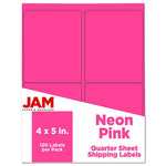 JAM Paper Laser/Inkjet Shipping  Labels, 4" x 5", Neon Pink, 4 Labels/Sheet, 30 Sheets/Pack (354329165)