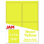 JAM Paper Laser/Inkjet Shipping Labels, 4" x 5", Neon Yellow, 4 Labels/Sheet, 30 Sheets/Pack (354329153)