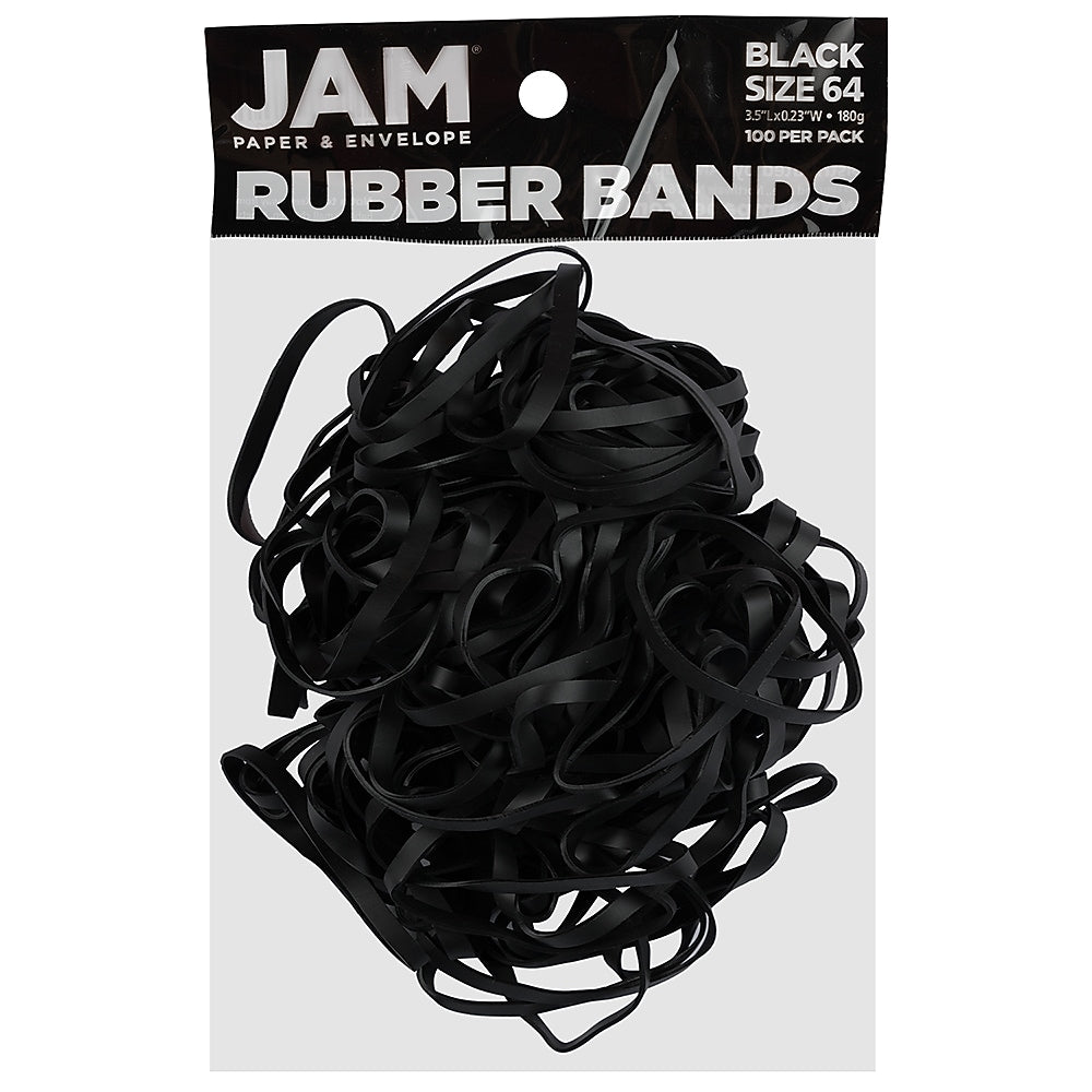 JAM Paper Colored Multi-Purpose #64 Rubber Bands, 3.5" x 0.25", Non-Latex, Black, 100/Pack (33364RBBL)