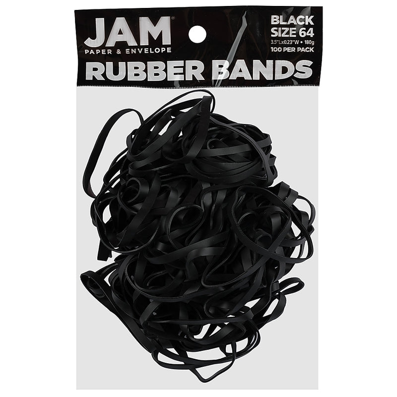 JAM Paper Colored Multi-Purpose #64 Rubber Bands, 3.5" x 0.25", Non-Latex, Black, 100/Pack (33364RBBL)