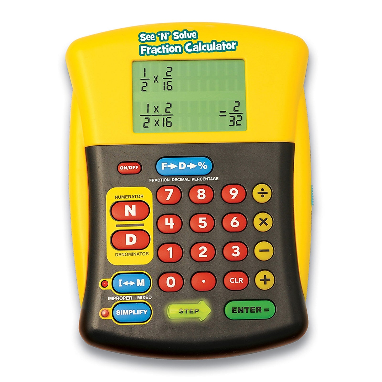 Educational Insights See 'n' Solve Over 16-Digit Battery Powered Basic Calculator, Gray/Yellow (8479)