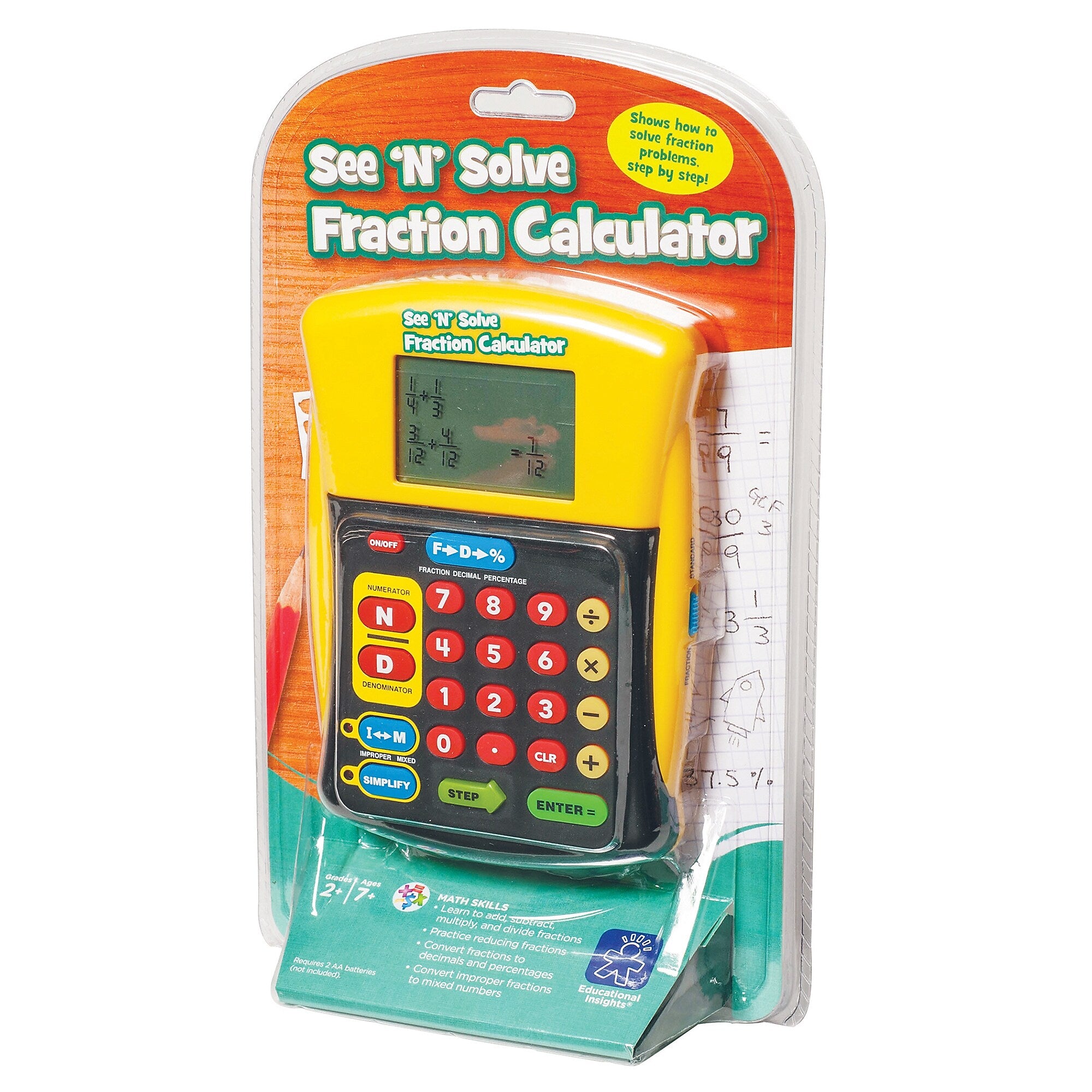 Educational Insights See 'n' Solve Over 16-Digit Battery Powered Basic Calculator, Gray/Yellow (8479)