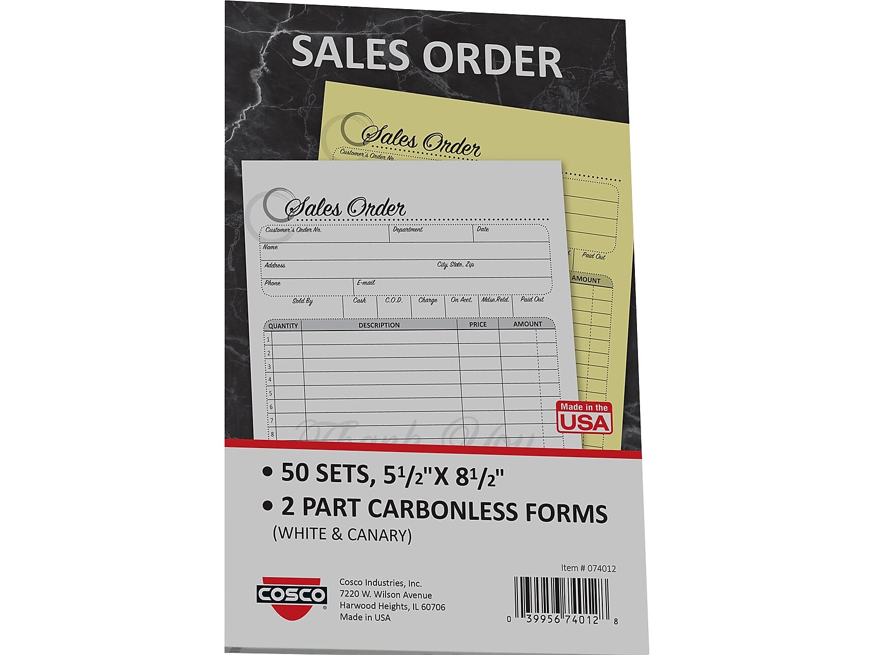 Cosco Artistic 2-Part Carbonless Sales Orders, 5.5" x 8.5", 50 Sets/Book (074012)