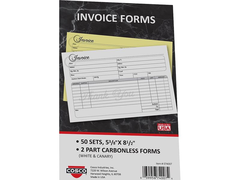 Cosco Artistic 2-Part Carbonless Invoices, 5.4" x 8.5", 50 Sets/Book (074007)