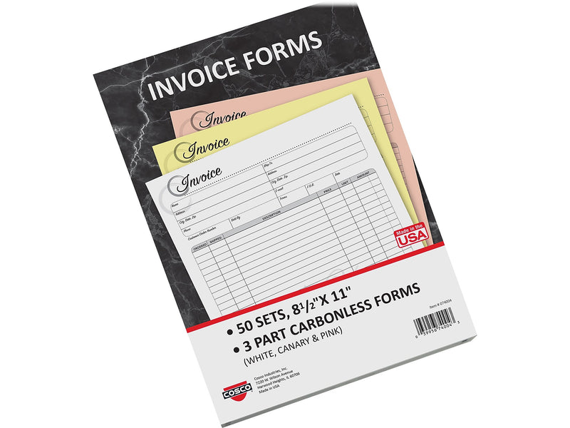 Cosco Artistic 3-Part Carbonless Invoices, 8.5" x 11", 50 Sets/Book (074004)