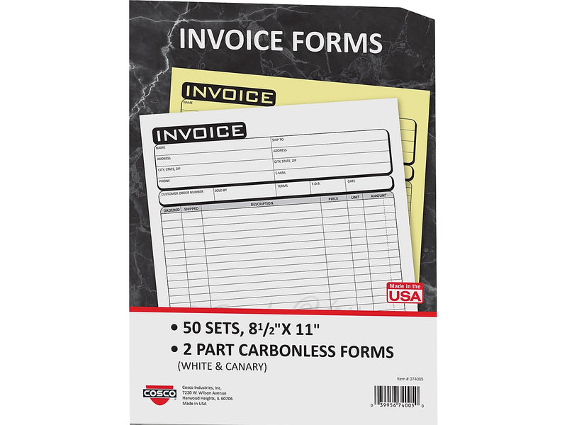 Cosco Business 2-Part Carbonless Invoices, 8.5" x 11", 50 Sets/Book (074005)