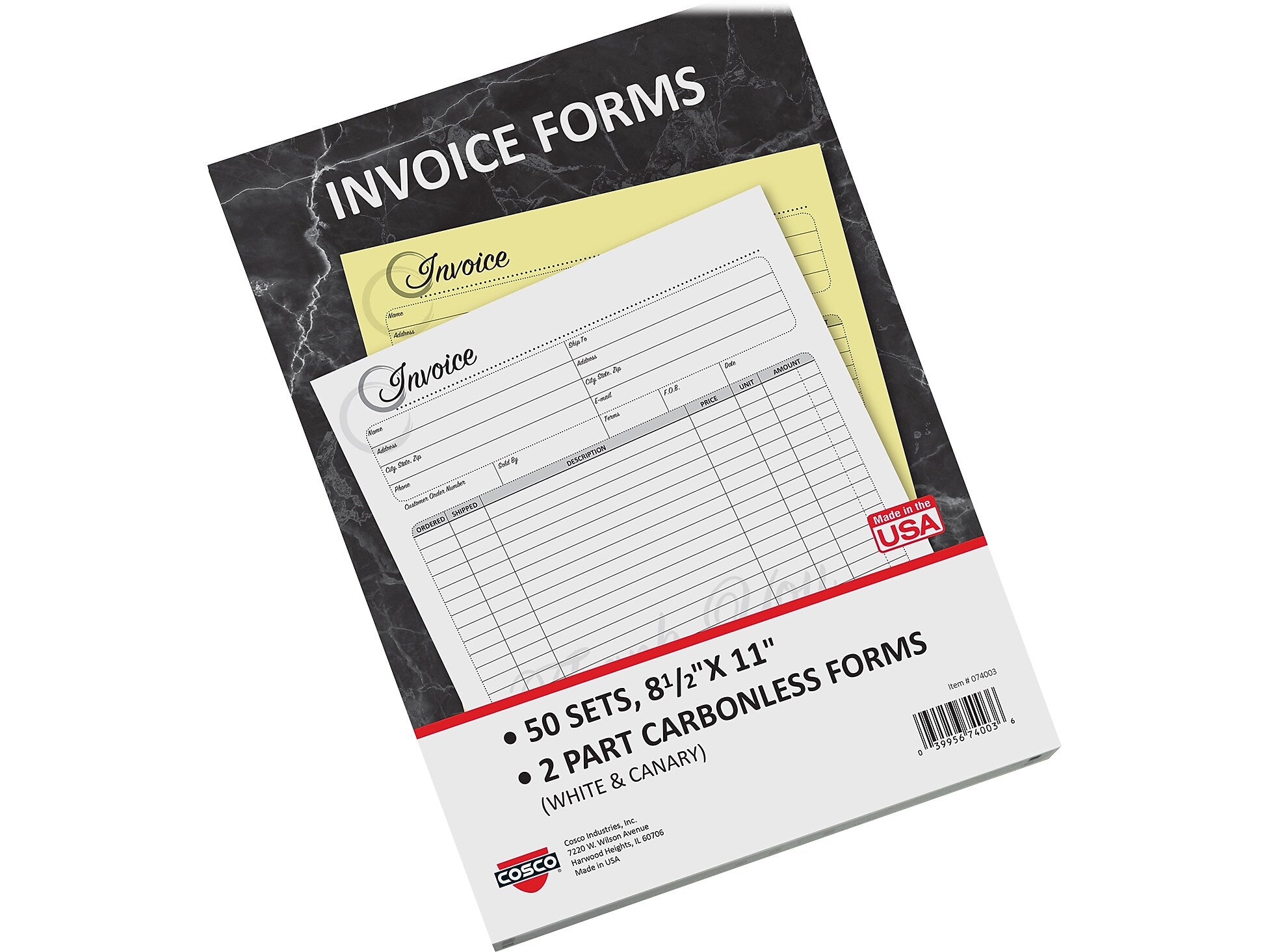 Cosco Artistic 2-Part Carbonless Invoices, 8.5" x 11", 50 Sets/Book (074003)